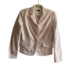 Vintage J.Crew Seersucker Blazer Pink White Stripe Spring 2004 Size S / 6 preppy